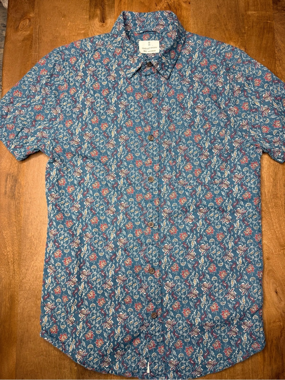 Mutual Weave Men's Blue Floral Short-Sleeve Button-Up Shirt